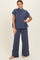 Navy Textured Rib Mock Neck Short Sleeve Pant Set