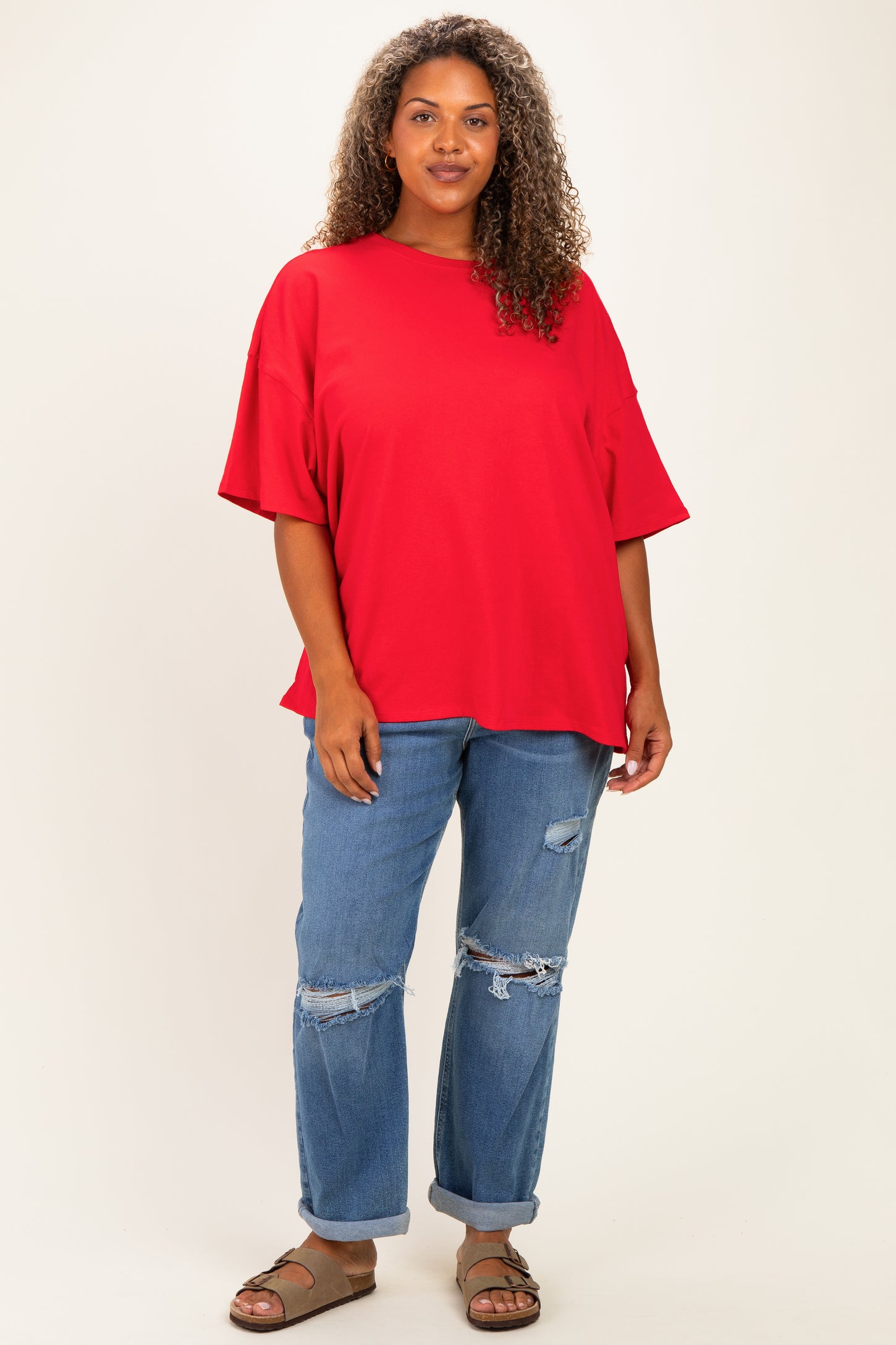 Red Plus Cotton Oversized Tunic Tee