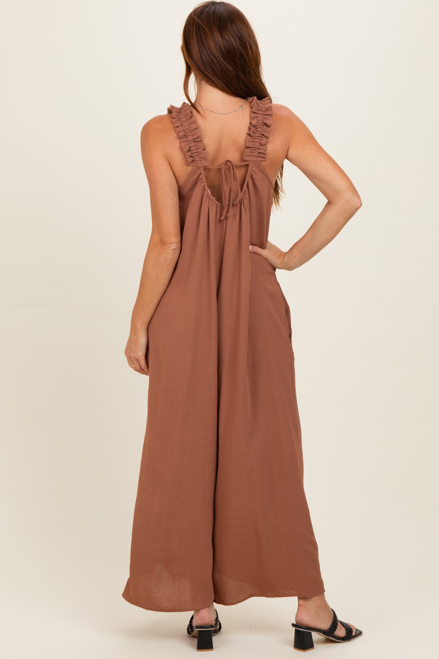 Cappucino Ruffle Strap Wide Leg Jumpsuit
