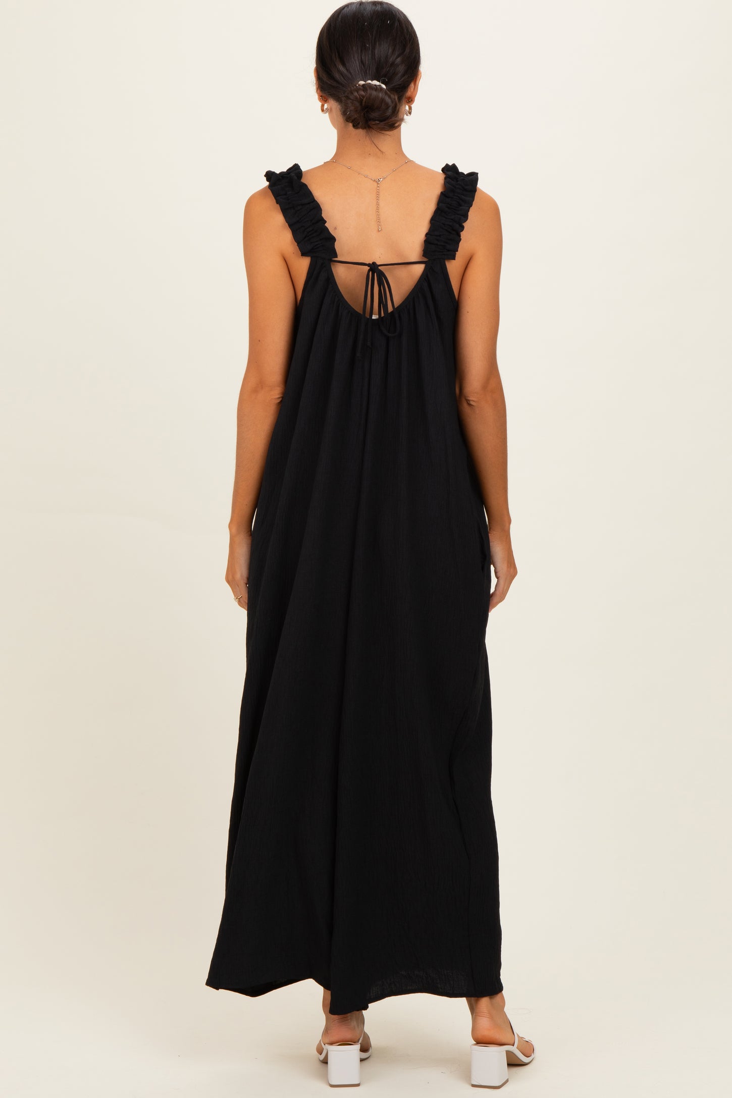 Black Ruffle Strap Wide Leg Jumpsuit