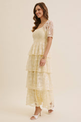 Butter Cream Lace Tiered Smocked Midi Dress