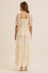 Butter Cream Lace Tiered Smocked Midi Dress