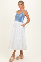 Blue Striped Knit Top Tiered Maternity Midi Dress