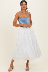 Blue Striped Knit Top Tiered Maternity Midi Dress