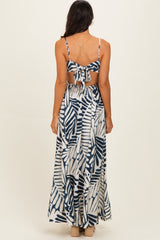 Navy Printed Cutout Tie Back Maxi Dress