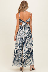 Navy Printed Cutout Tie Back Maternity Maxi Dress