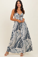 Navy Printed Cutout Tie Back Maternity Maxi Dress