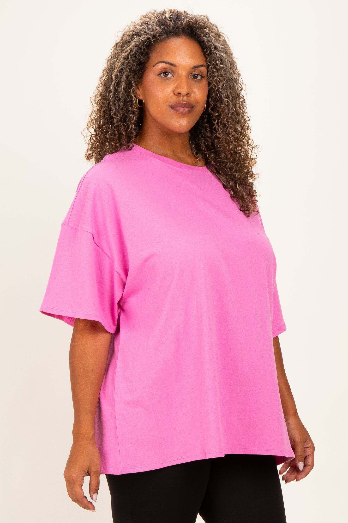 Bubble Gum Pink  Plus Cotton Oversized Tunic Tee