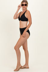 Black Twist Front V-Neck Bikini Set