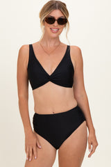 Black Twist Front V-Neck Bikini Set