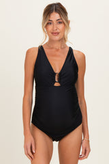 Black Keyhole Ruched One Piece Maternity Swimsuit