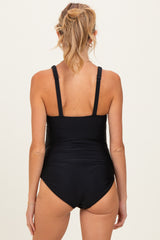 Black Keyhole Ruched One Piece Maternity Swimsuit