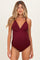 Dark Red Ribbed O-Ring Strap Cutout Back One Piece Maternity Swimsuit