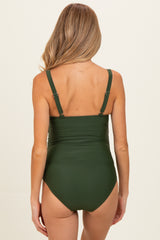 Army Green Ruched Square Neck One Piece Maternity Swimsuit