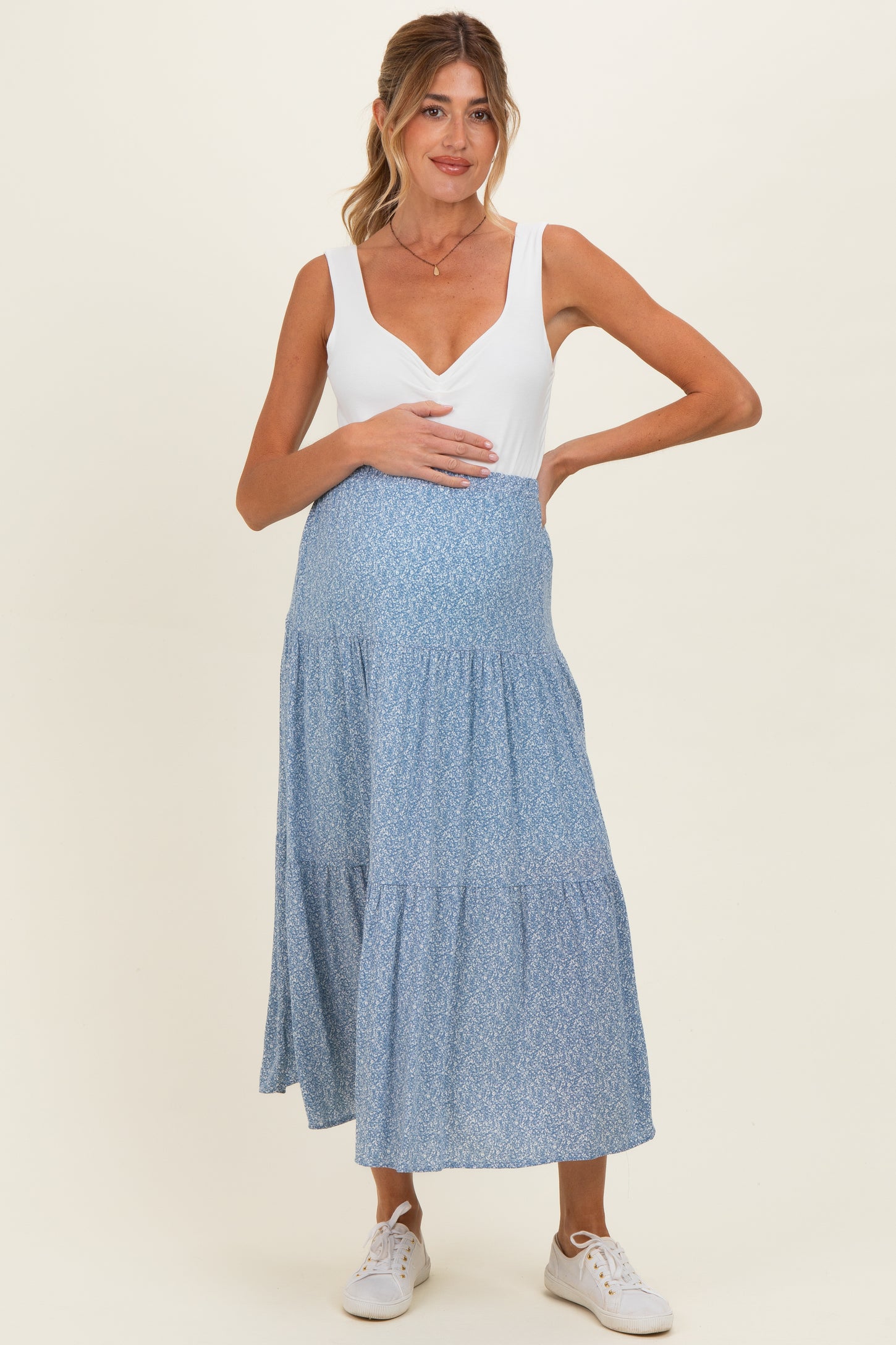 Blue Floral Maternity Maxi Skirt