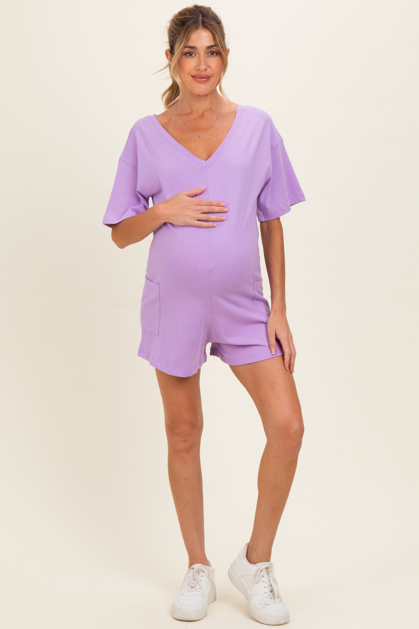Lavender Scoop Neck Maternity Romper
