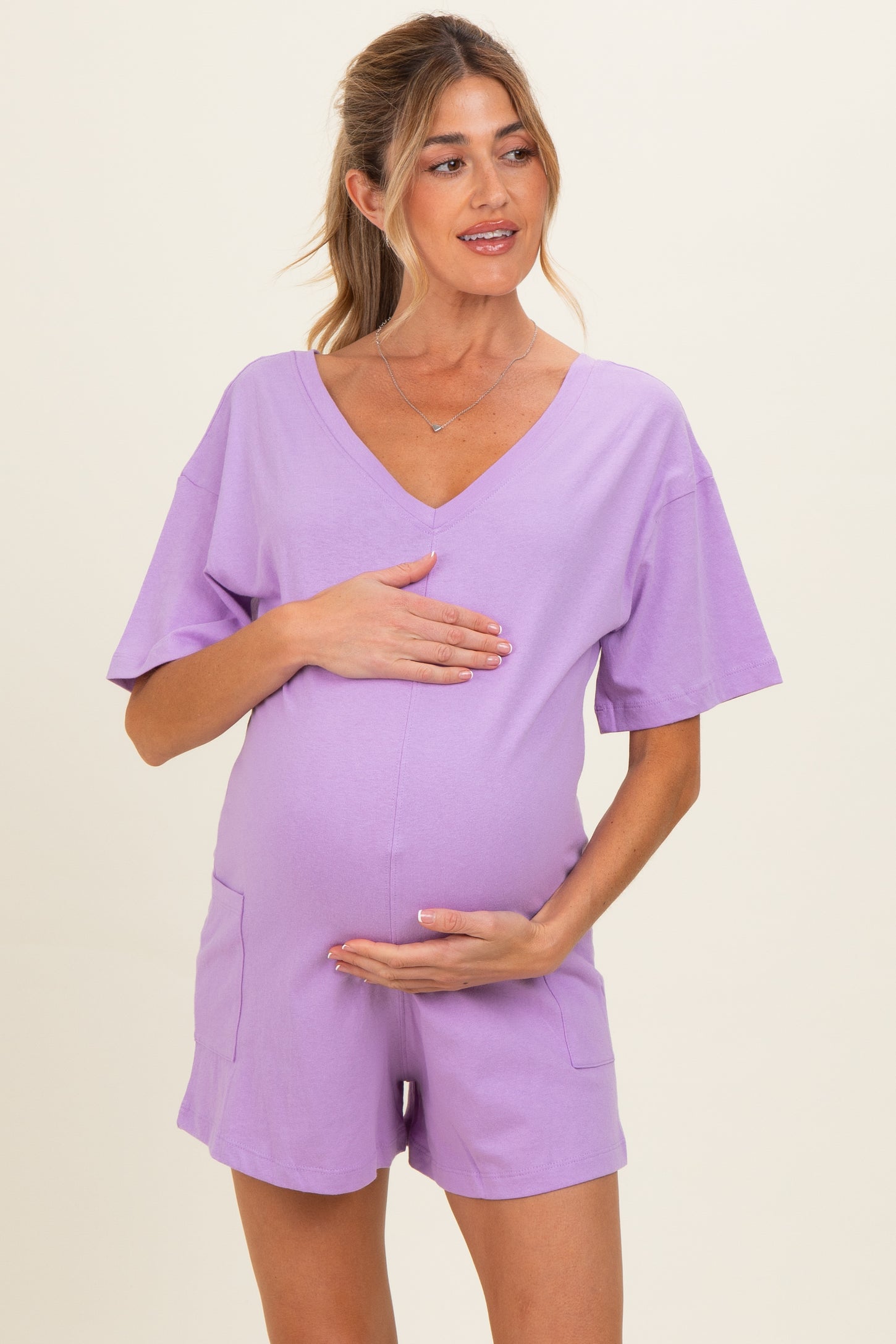 Lavender Scoop Neck Maternity Romper