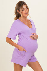 Lavender Scoop Neck Maternity Romper