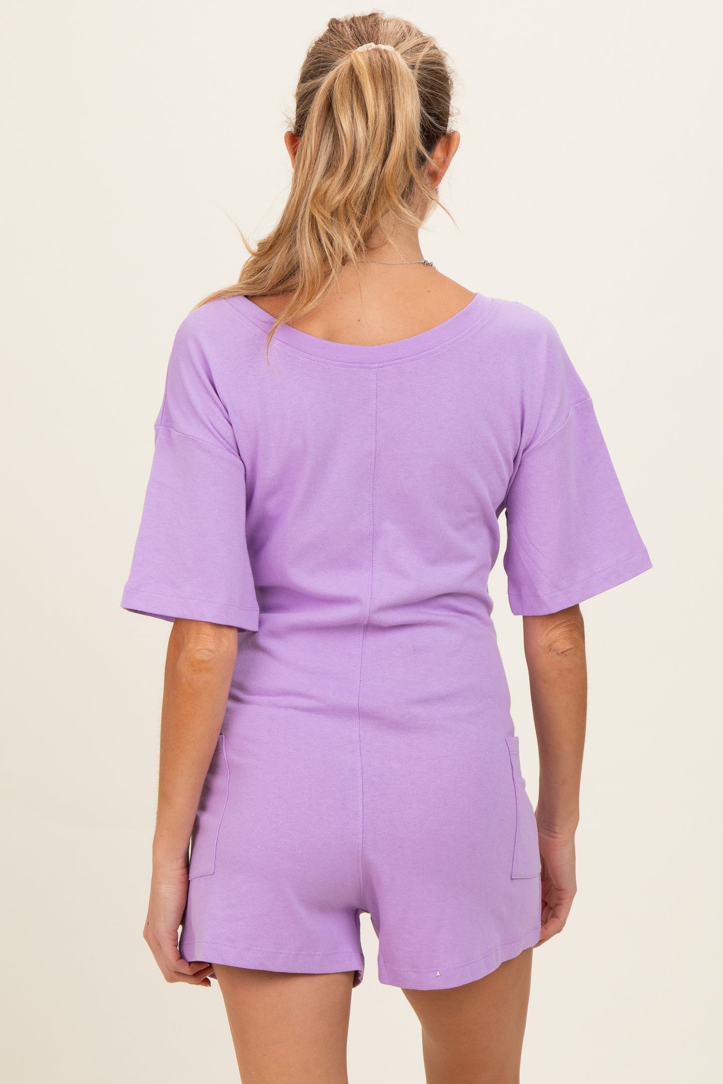 Lavender Scoop Neck Maternity Romper