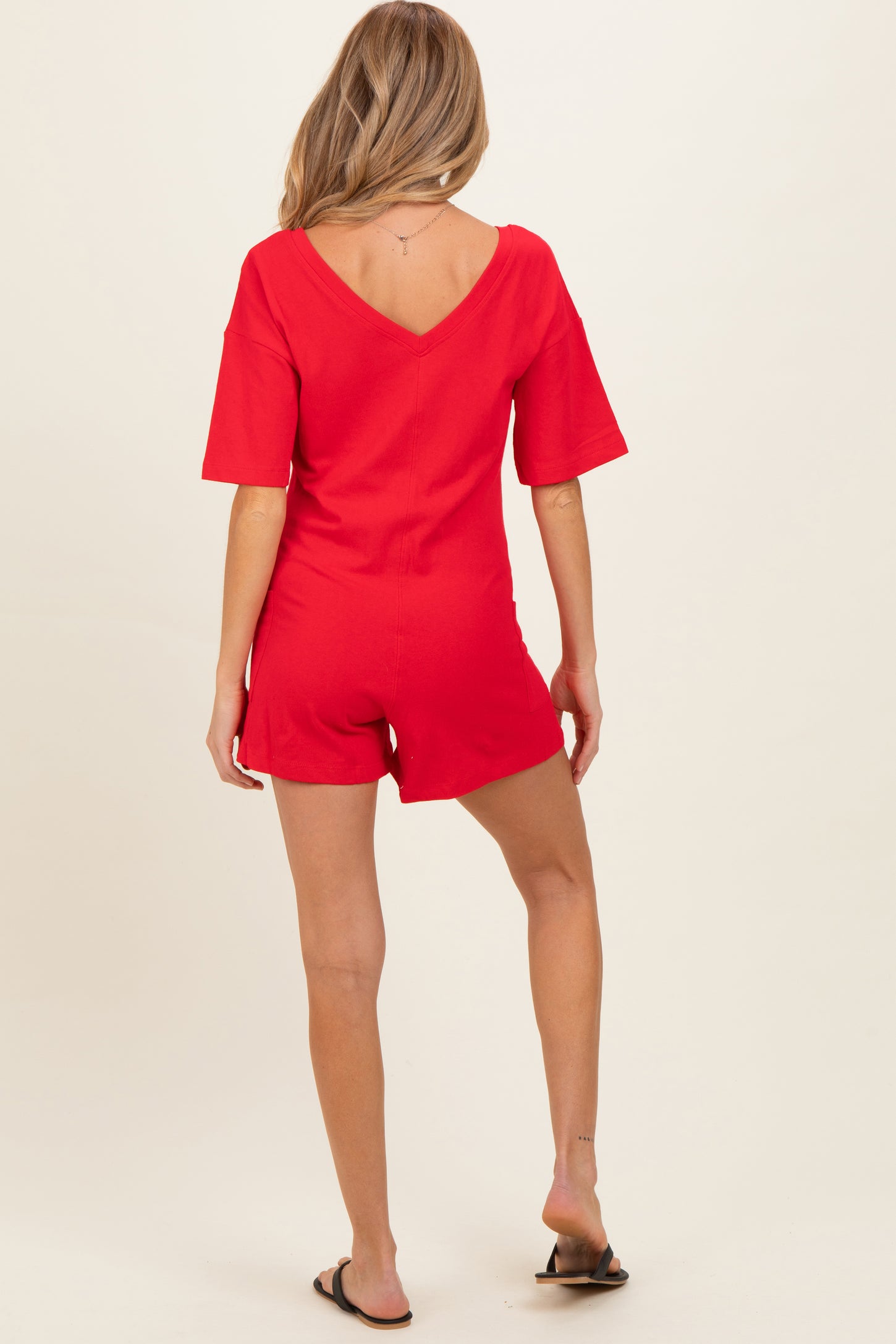Red Scoop Neck Maternity Romper