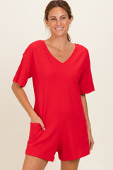 Red Scoop Neck Romper