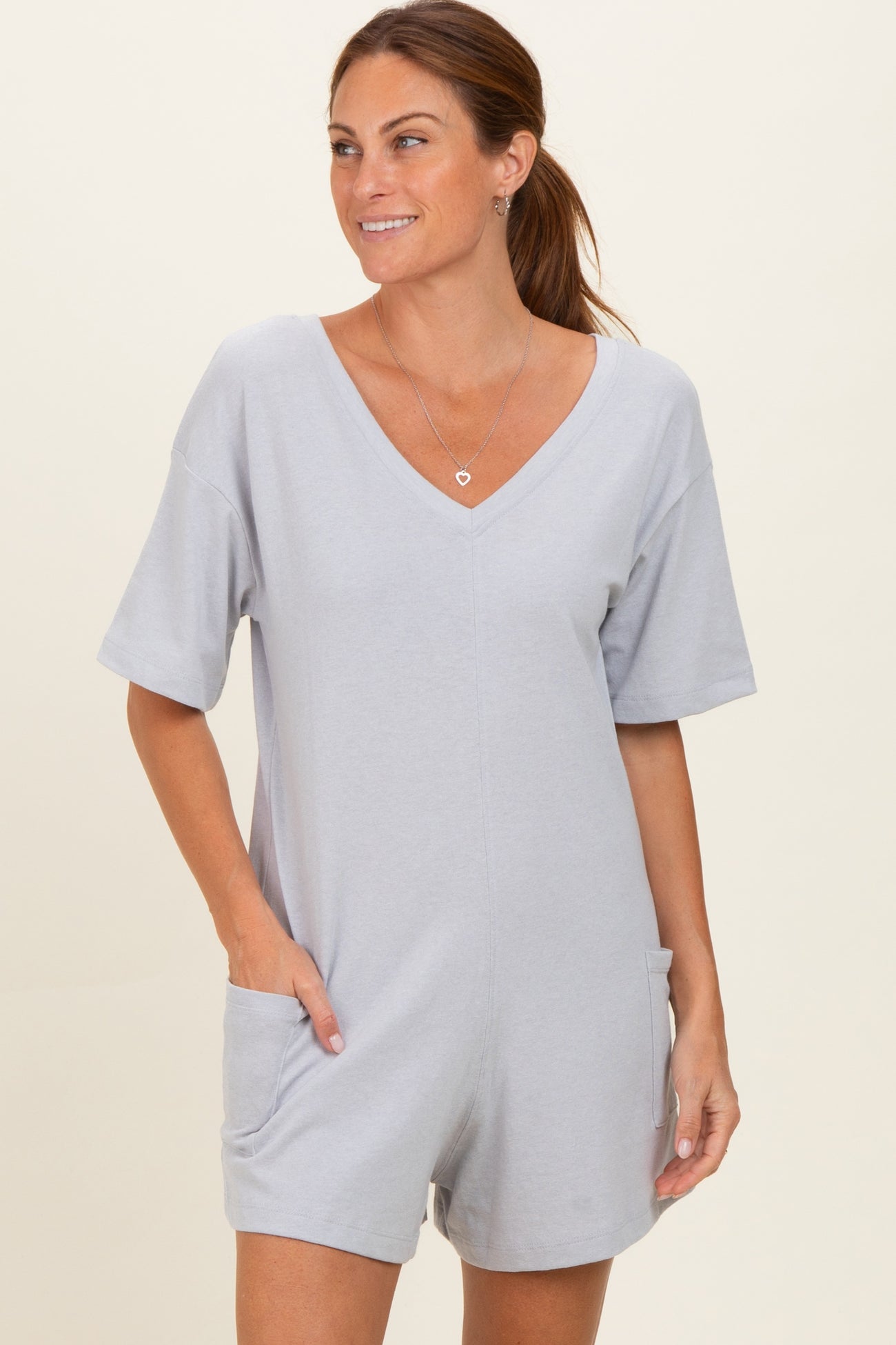 Heather Grey Scoop Neck Maternity Romper
