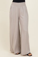 Beige Smocked Waistband Wide Leg Lounge Pants