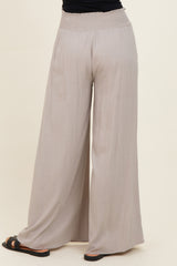 Beige Smocked Waistband Wide Leg Lounge Pants