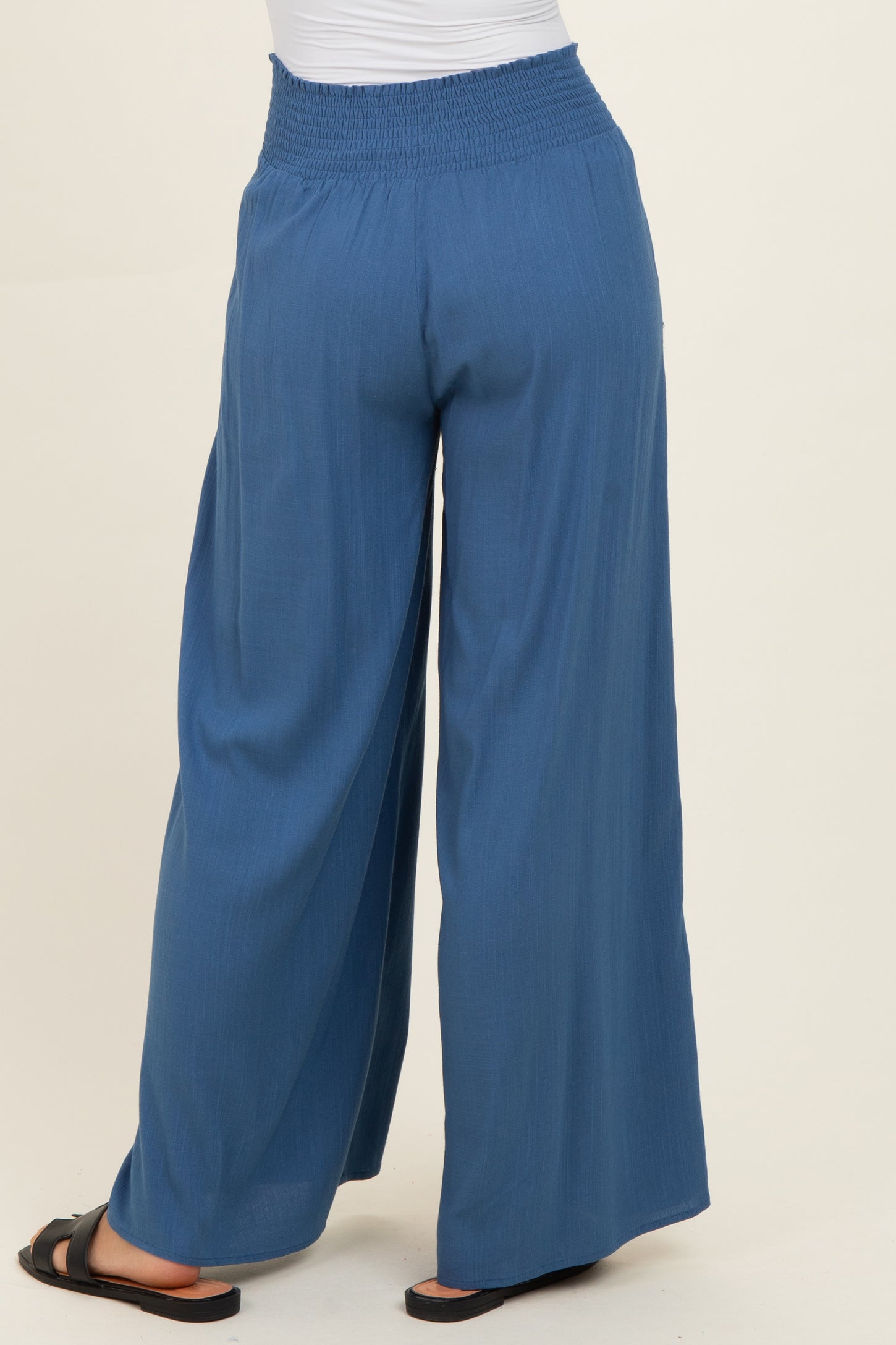 Denim Smocked Waistband Wide Leg Lounge Pants
