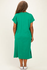 Green Plus Round Neck Short Sleeve Midi Dress