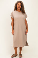 Mocha Plus Round Neck Short Sleeve Midi Dress