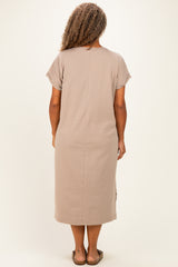 Mocha Plus Round Neck Short Sleeve Midi Dress