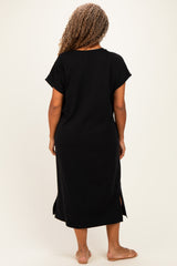 Black Plus Round Neck Short Sleeve Midi Dress