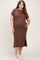 Brown Plus Round Neck Short Sleeve Maternity Midi Dress