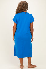 Royal Blue  Plus Round Neck Short Sleeve Midi Dress