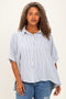 Blue Plus Woven Stripe Button Down Top