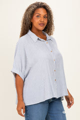 Blue Plus Woven Stripe Button Down Top