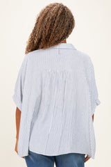 Blue Plus Woven Stripe Button Down Top