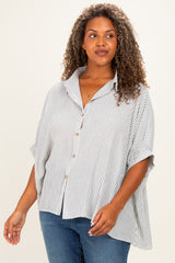 Black Plus Woven Stripe Button Down Top