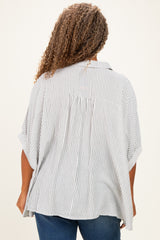 Black Plus Woven Stripe Button Down Top