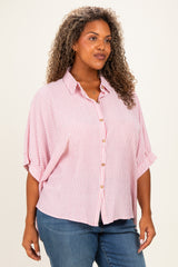 Red Plus Woven Stripe Button Down Top