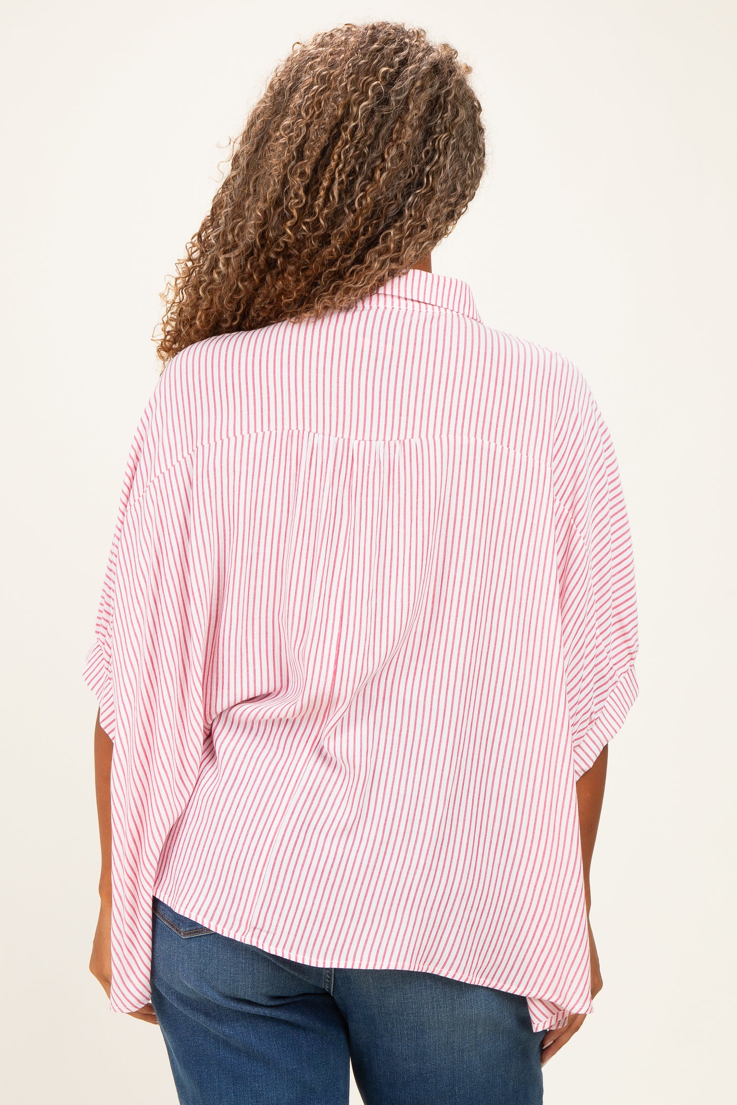 Red Plus Woven Stripe Button Down Top
