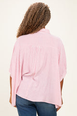 Red Plus Woven Stripe Button Down Top