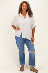 Taupe Plus Woven Stripe Button Down Top