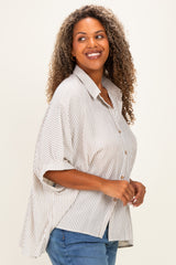 Taupe Plus Woven Stripe Button Down Top