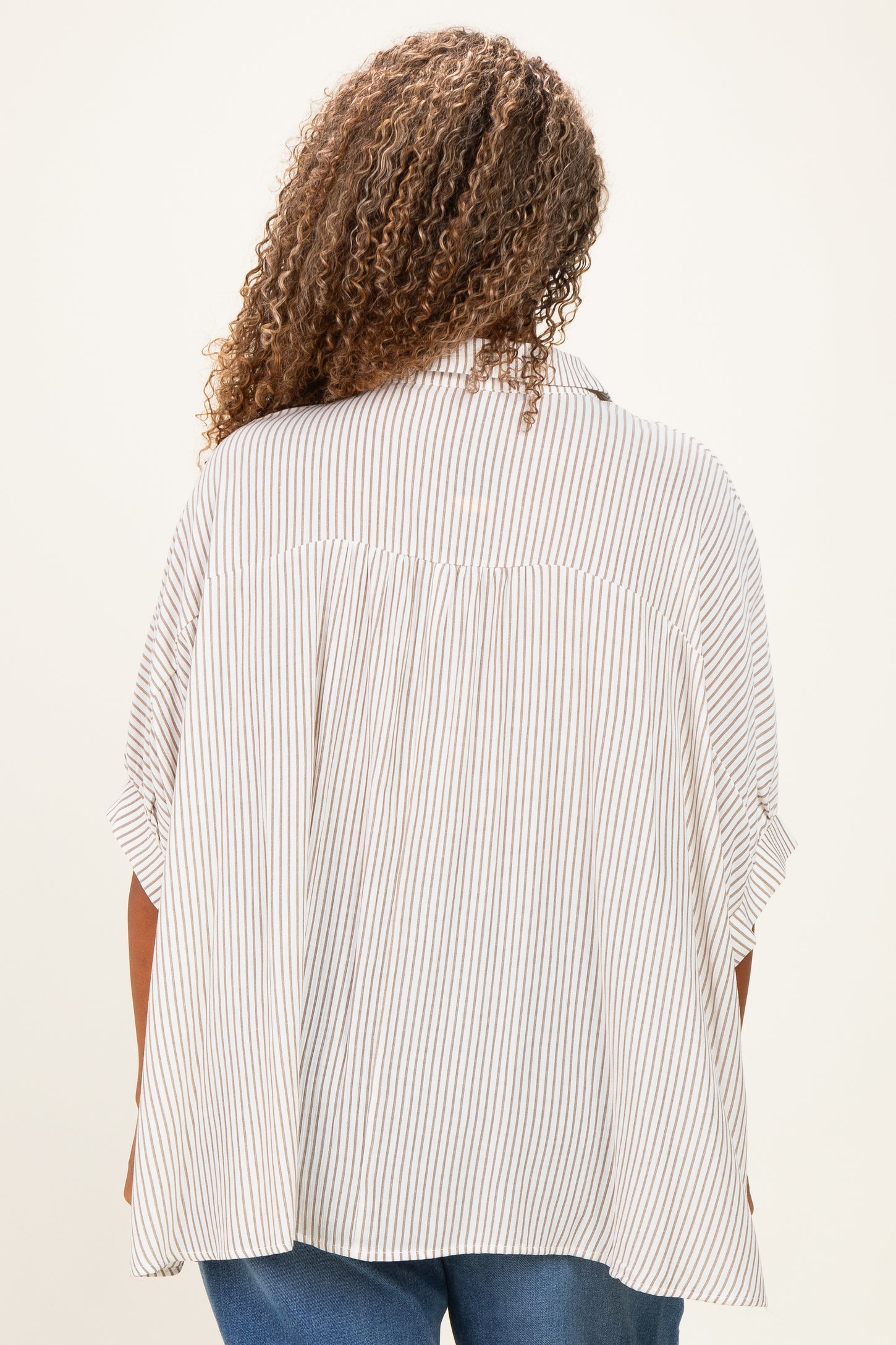 Taupe Plus Woven Stripe Button Down Top
