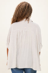 Taupe Plus Woven Stripe Button Down Top