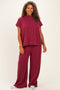 Burgundy Plus Raised Rib Short Sleeve Tee & Pants Set