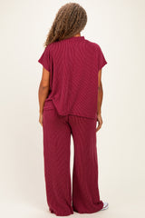 Burgundy Plus Raised Rib Short Sleeve Tee & Pants Set