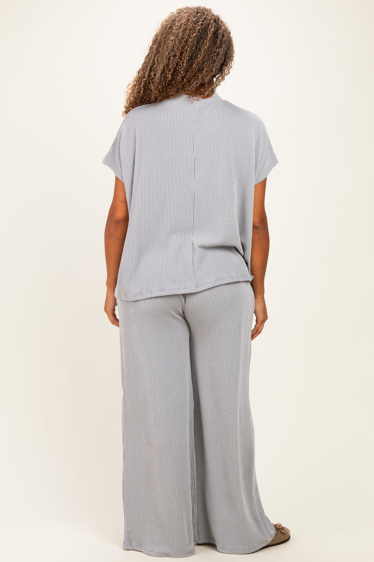 Grey Plus Raised Rib Short Sleeve Tee & Pants Set